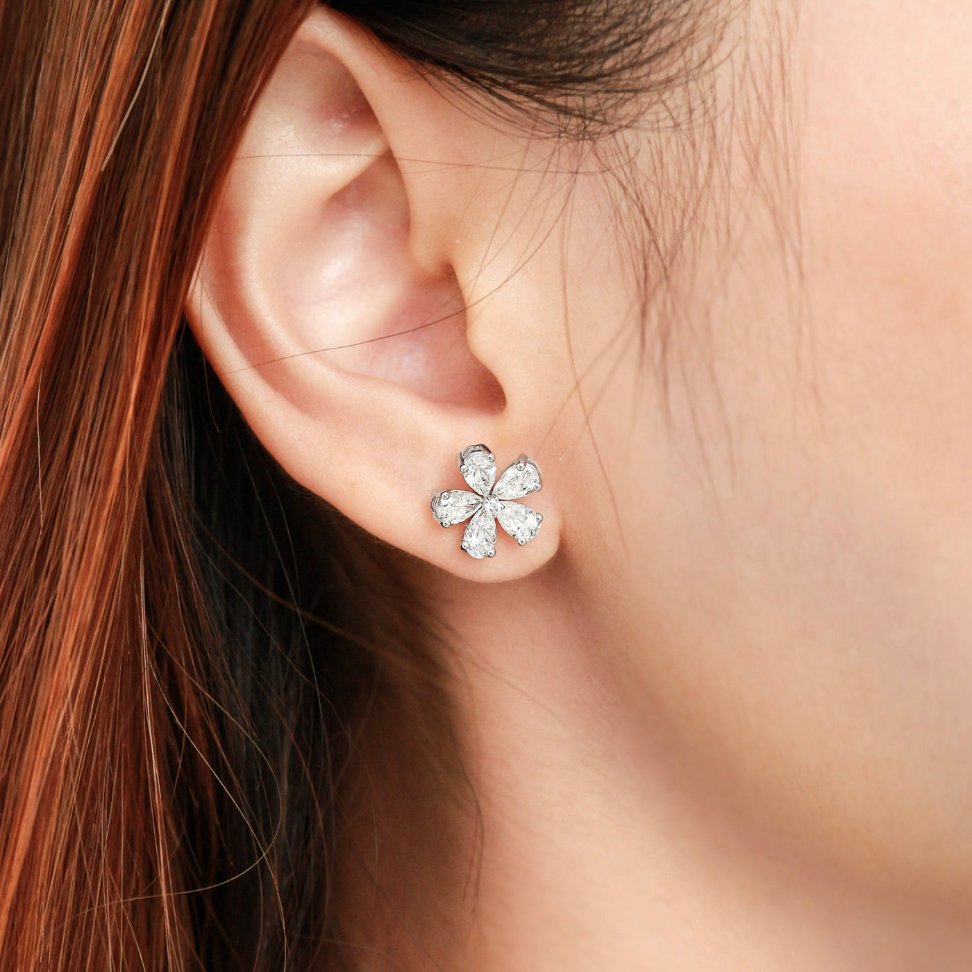 Flower Diamond Earrings (Pear)