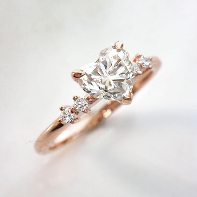 Heart Engagement Ring with Side Stones