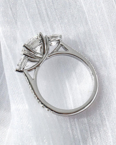 Custom Three-Stone Ring with Pavé Band