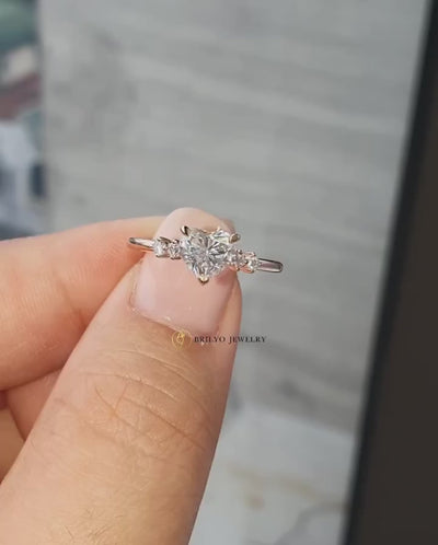 Heart Engagement Ring with Side Stones