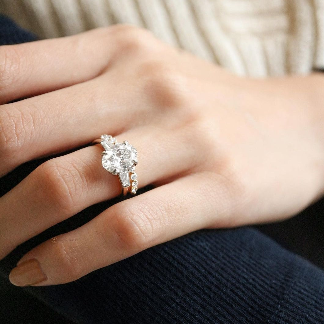 Oval Trilogy with Baguette Side Stones