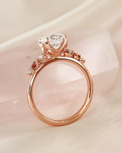 Rose Gold Diamond Ring with Garnet Side Stones