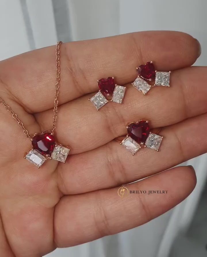 Ruby Toi et Moi Jewelry Set