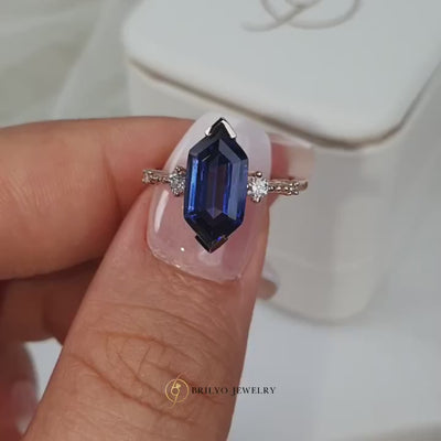 Hexagon Sapphire Engagement Ring
