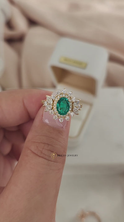 Custom Emerald Ring with Halo