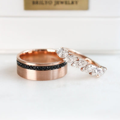 Custom Black Diamond and Marquise Wedding Rings