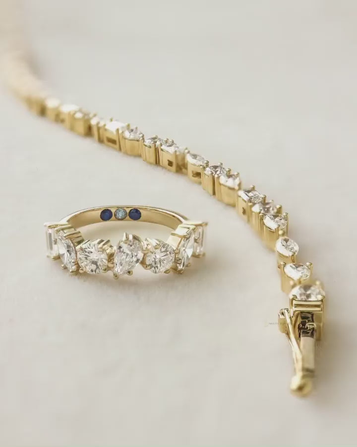 Tennis Bracelet and Ring with Fancy-Shaped Diamonds