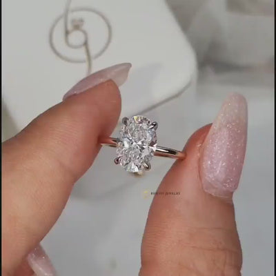 Two-Toned Engagement Ring with Oval and Hidden Halo